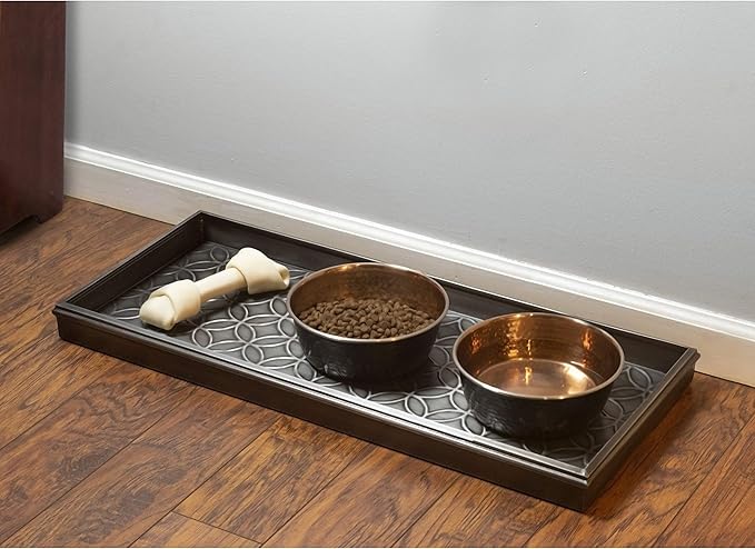 Good Directions Medium Boot Tray, Double Circles Multi-Purpose All Weather Decorative Tray, Shoes, Plants, Pet Bowls, 30x13x2 Inch, Dark Zinc Gray Steel