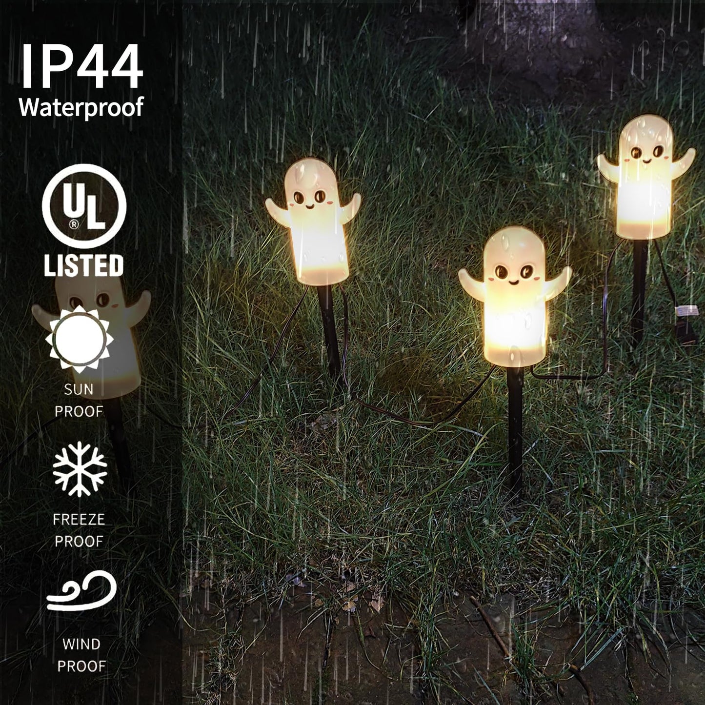 CHYParty Halloween Ghost Pathway Lights Outdoor, C7 Pathway Lights, 7 FT White Ghost Lights Connectable Pathway Lights for Walkway Driveway Yard Garden Lawn Sidewalk Party Decorations