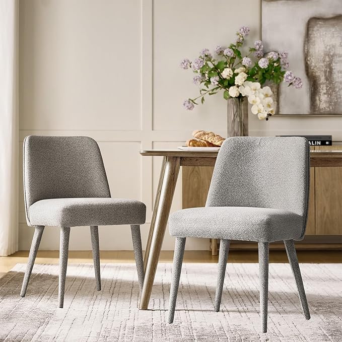 HULALA HOME Modern Dining Chairs Set of 2，Gray Fully Chenille Upholstered Dining Room Chairs Set with Foot Peg, Solid Wood Frame, Armless Kitchen Accent Chairs for Living Room Bedroom Reception