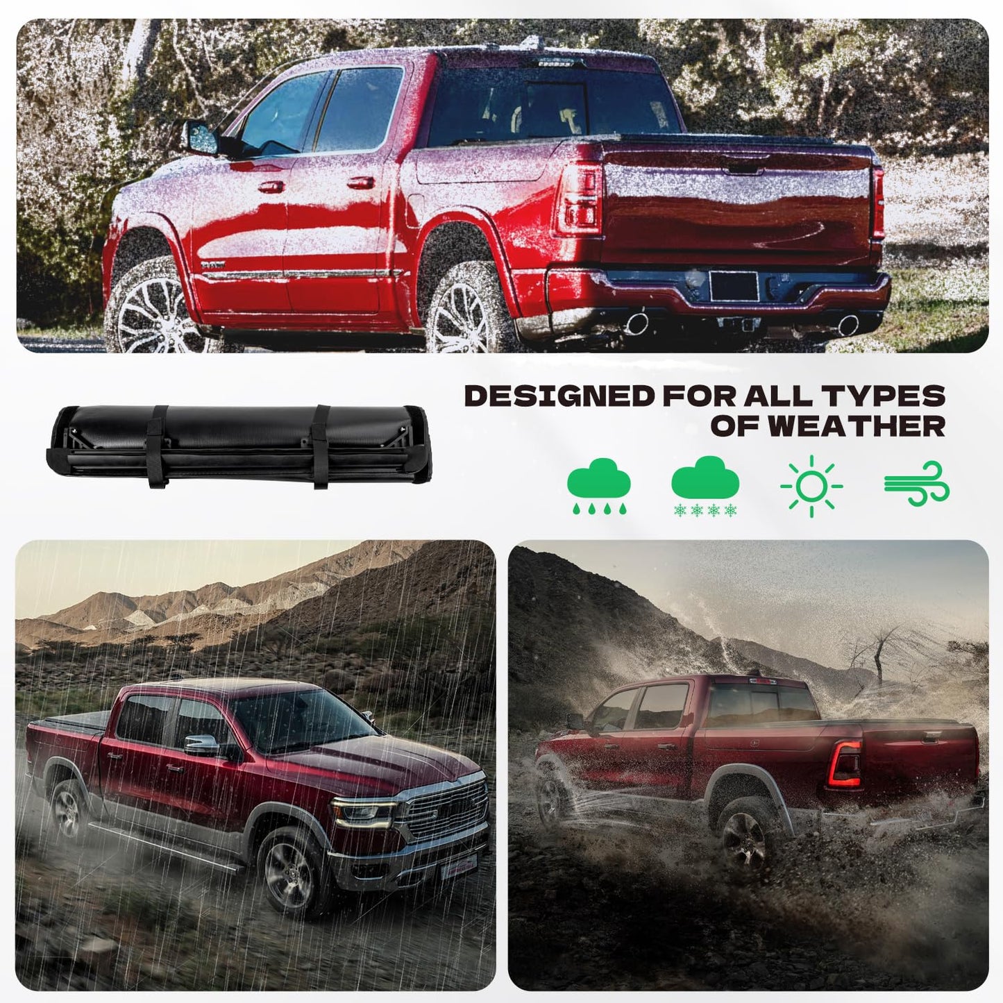 Aurorasters Soft Roll Up Truck Bed Tonneau Cover Compatible with 2019-2025 Ram 1500 New Body (Excl. Classic) | 6'4" (76") Bed w/o RamBox