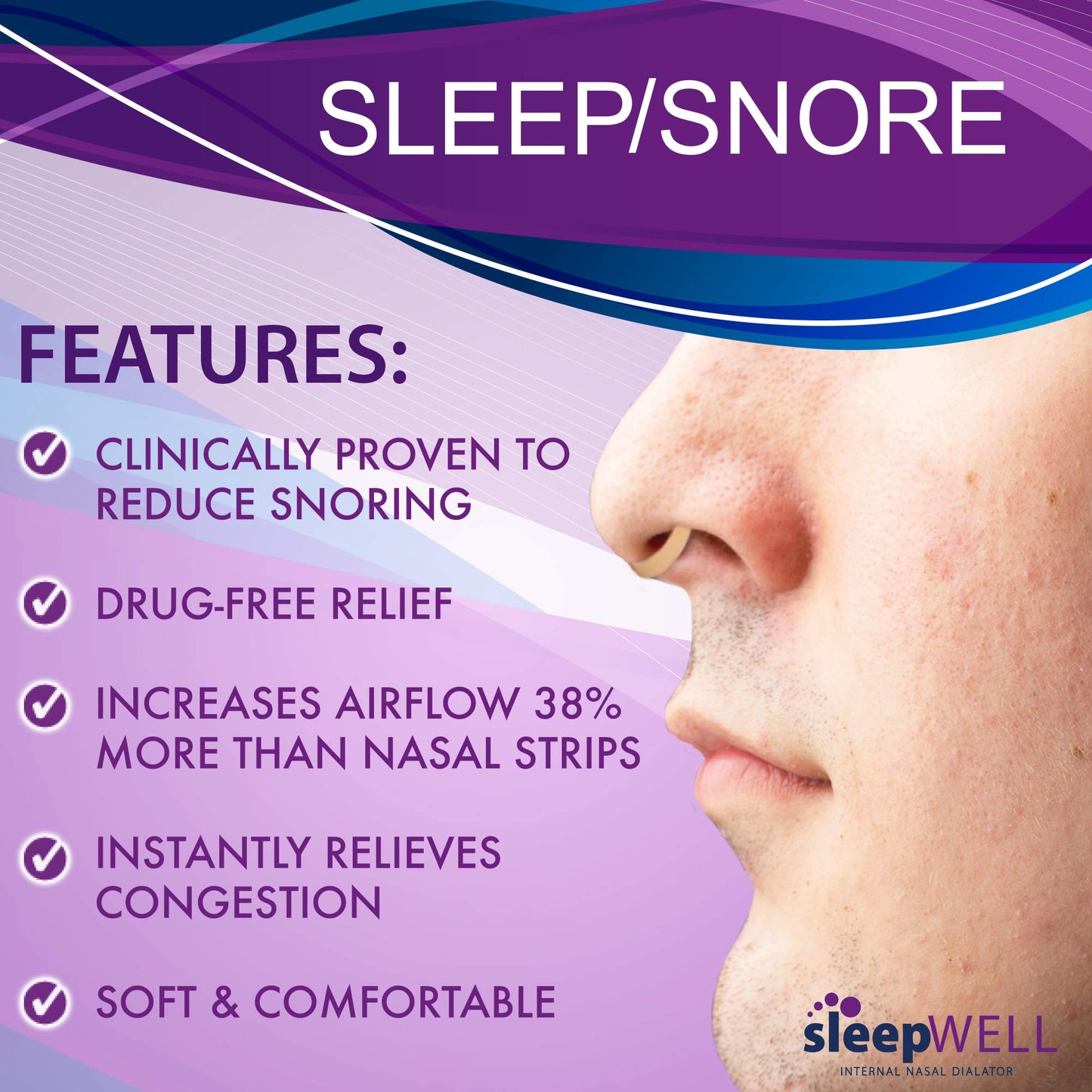 sleepWELL Snoring Solution, Internal Nasal Dilators for Increased Airflow & Easier Breathing, Snore Stopper for More Restful, Restorative Sleep, Soft & Comfortable, Latex Free & Drug Free, 12 Count