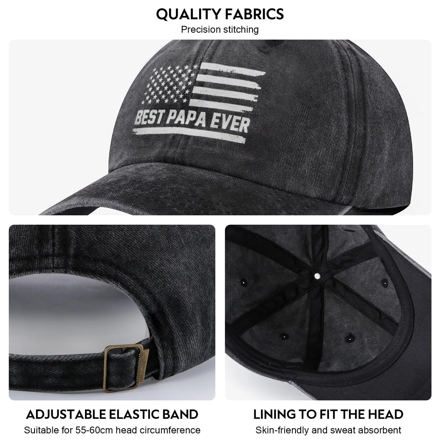 Papa Gifts, Papa Hat, Grandpa Birthday Gifts for Papas, Fathers Grandparents Gift for Grandpa Dad from Daughter Son Grandkids Granddaughter, Adjustable Baseball Caps Grey
