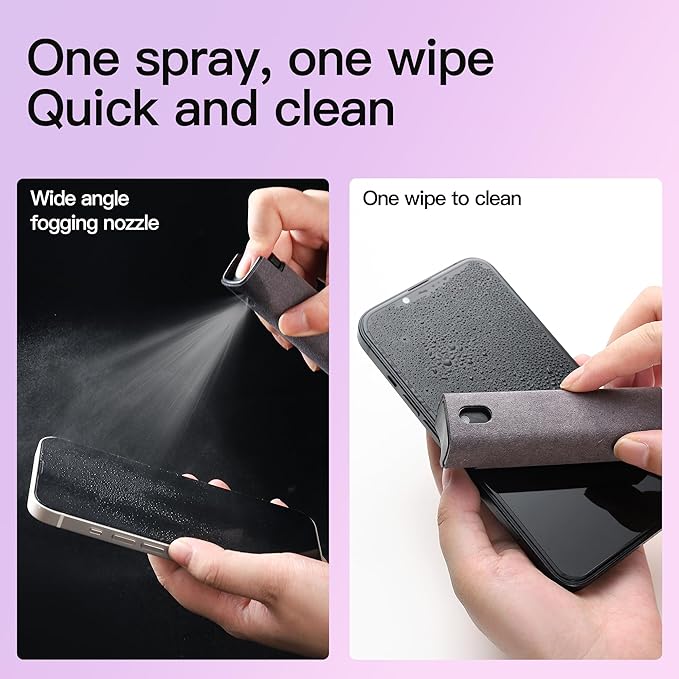Screen Cleaner Kit, Two in One Screen Cleaner Spray and Wipe, Touchscreen Mist Cleaner Spray Bottle for Phone/Laptop/Tablet/TV/Monitor/Car Screens(Pink)