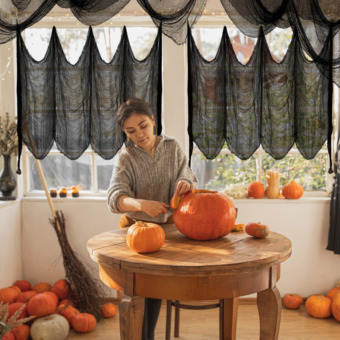 Halatool 4 PCS Halloween Creepy Cloth 30 X 90 in Black Spooky Cheesecloth Scary Hanging Gauze Decor for Halloween Party Supplies Haunted Houses Windows Doorways Indoors & Outdoors