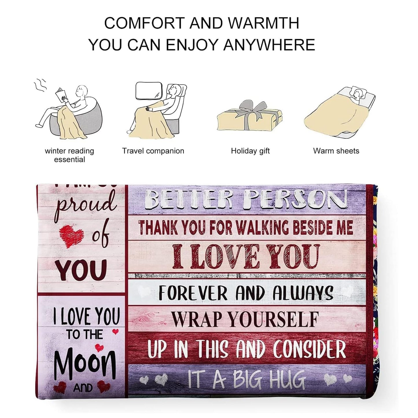 JTUOW Blanket for Wife - Romantic Anniversary Birthday Present from Husband - I Love You Warm Gift for Christmas, Valentine's, Mother's Day