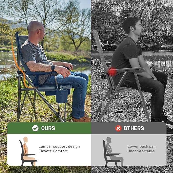 TIMBER RIDGE Oversized Folding Camping Chair with Lumbar Support Adjustable High Back Heavy Duty for Adults Support up to 500lbs with Cup Holder, Cooler Bag, Side Pocket, Blue 2 Pack