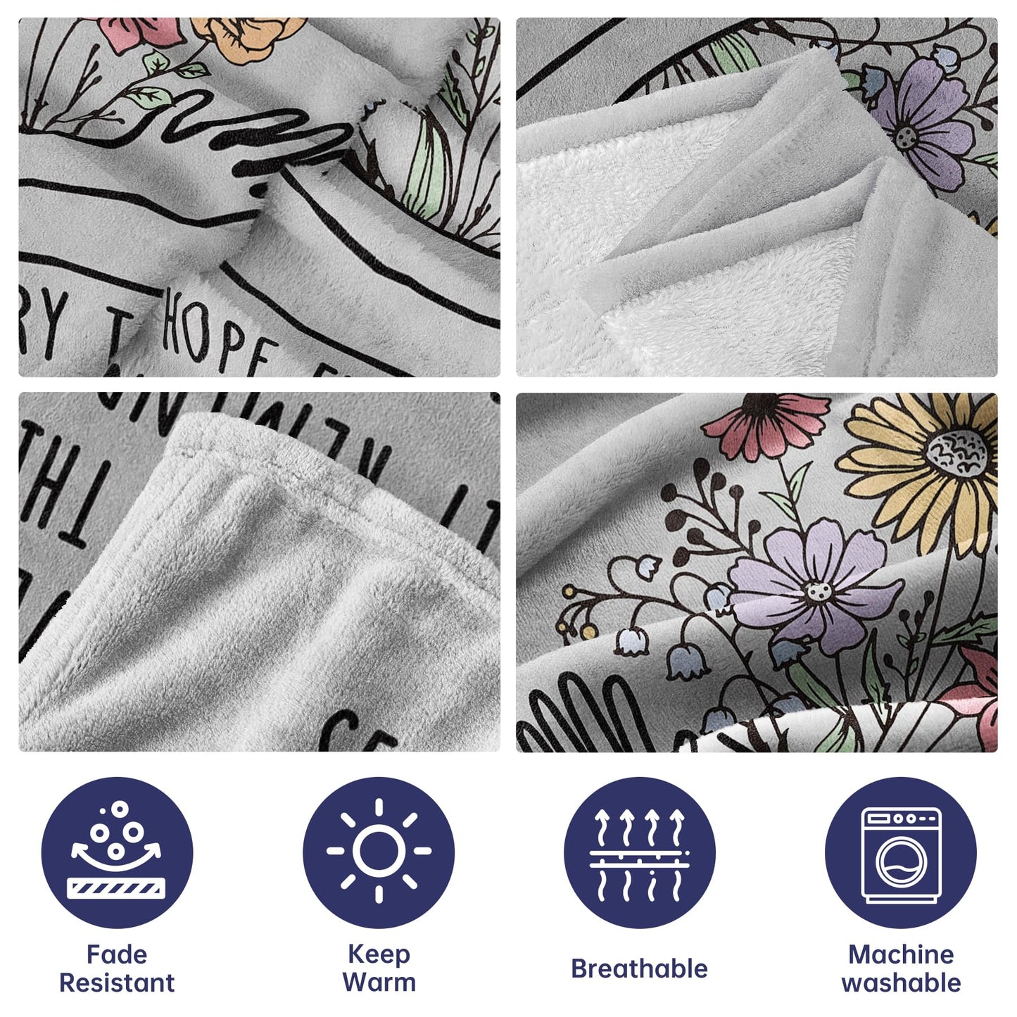 Afterprints Gifts for Grandma Blanket, Grandma Birthday Gifts from Grandkids, Best Grandmother Gift on Grandparents Day, Christmas, Hug Floral Throw Blankets 50'' x 60''
