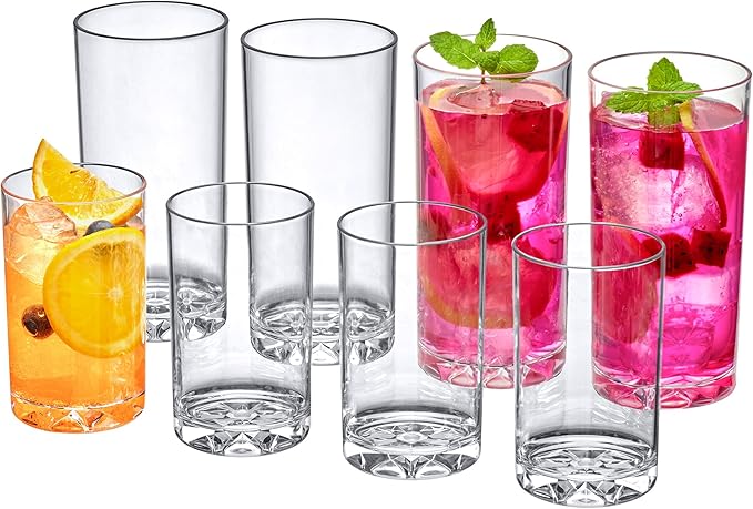Amazing Abby Liberty 10-Ounce and 16-Ounce Tumblers (Set of 8), Drinking Glasses, Reusable Cups, BPA-Free, Shatter-Proof, ...