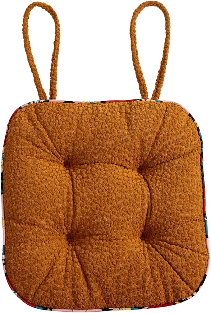 Huierxun Soft Comfort Chair Pads with 3D Dots Pattern Jacquard Warm Square Chair Cushion with Ties Thicken Non-Slip Floor Pillow Fluffy Seat Cushion for Office Dining Kitchen (Orange,15"x15")