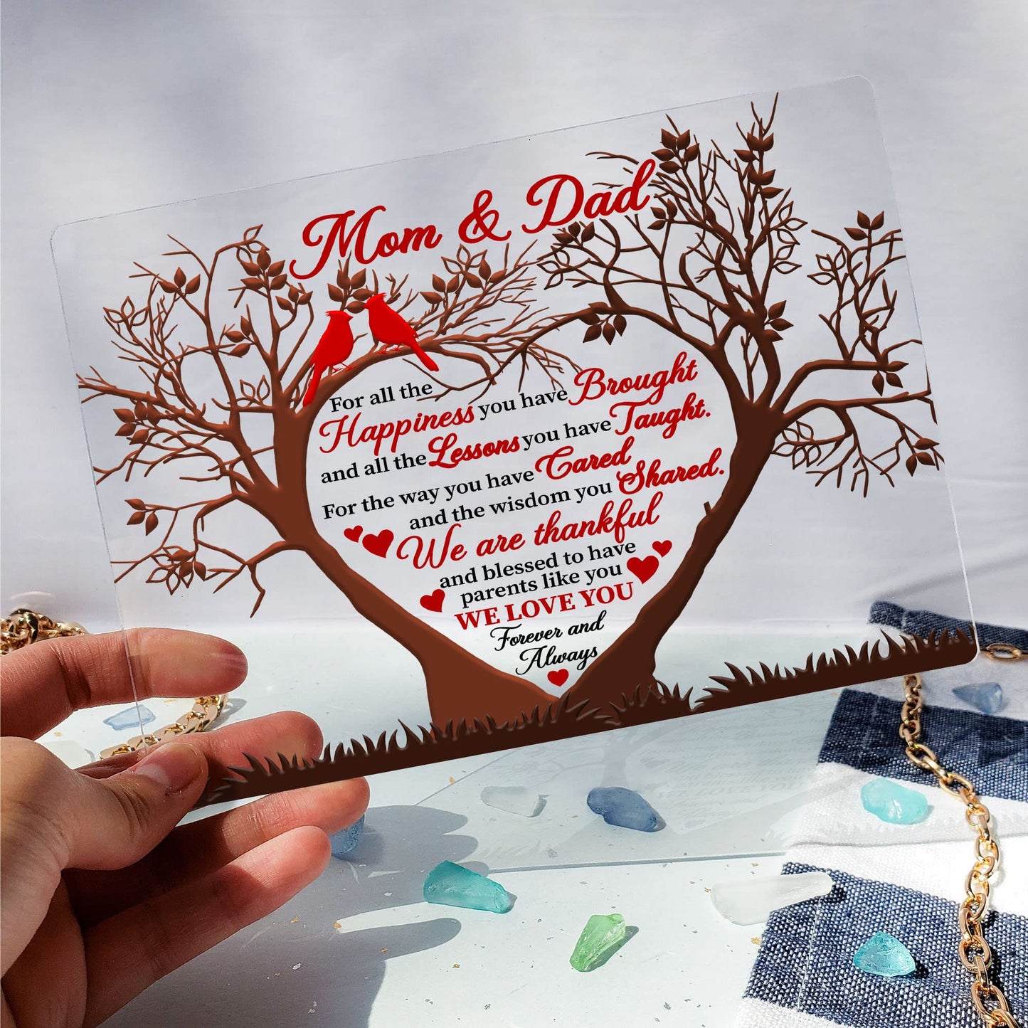 ARTSYWIX Mom & Dad Gifts from Daughter Son, To My Parents Acrylic Plaque, Thank You Mom & Dad Keepsake, Grateful Gift for Parents Mother-in-law, Bonus Mom Stepdad Present, Anniversary Wedding Gifts