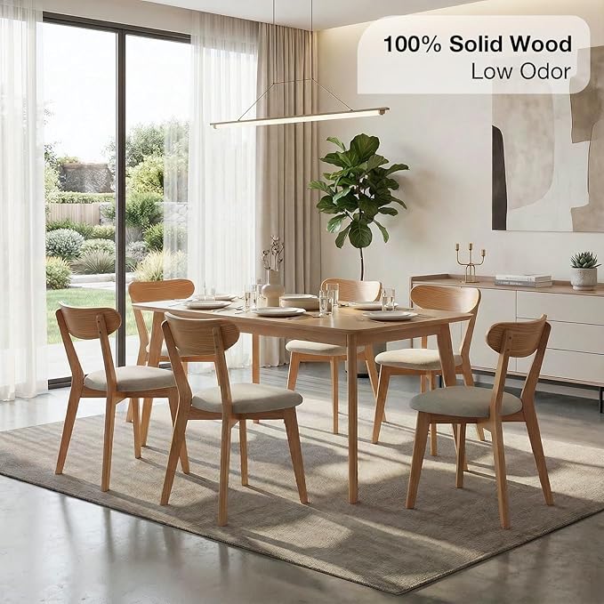Bamskov 100% Solid Wood Dining Room Chairs - Practical Kitchen Chairs - Wood Chair for Dining Room, Kitchen (4, Natural with White Cushion)