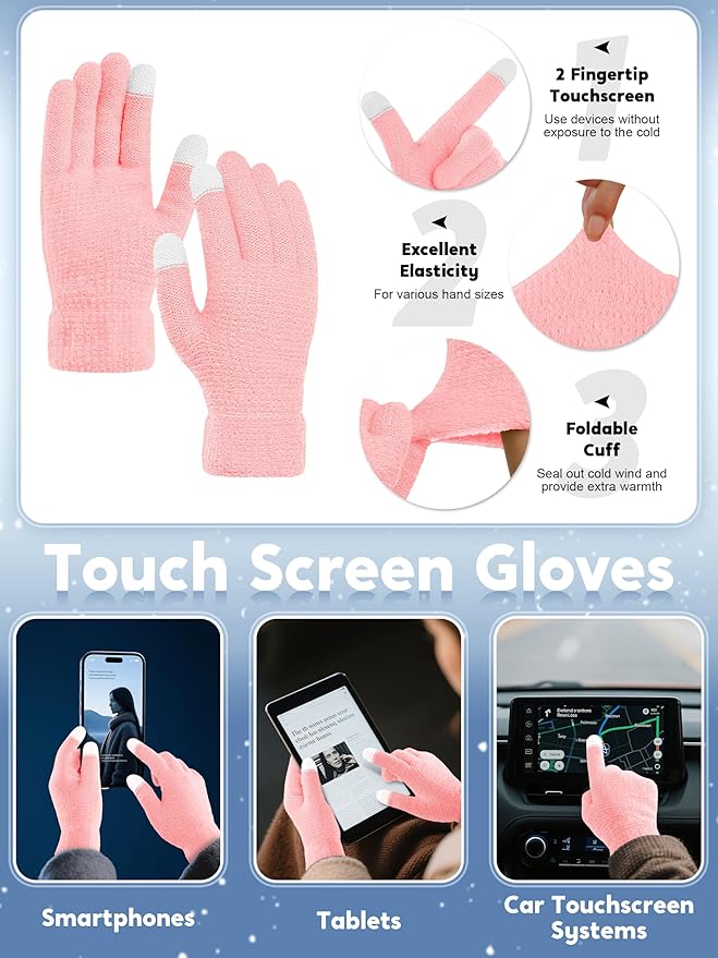 URATOT 4-In-1 Winter Warm Sets Knitted Scarf Touch Screen Gloves Beanie Pompom Hat and Winter Ear Warmer for Men or Women