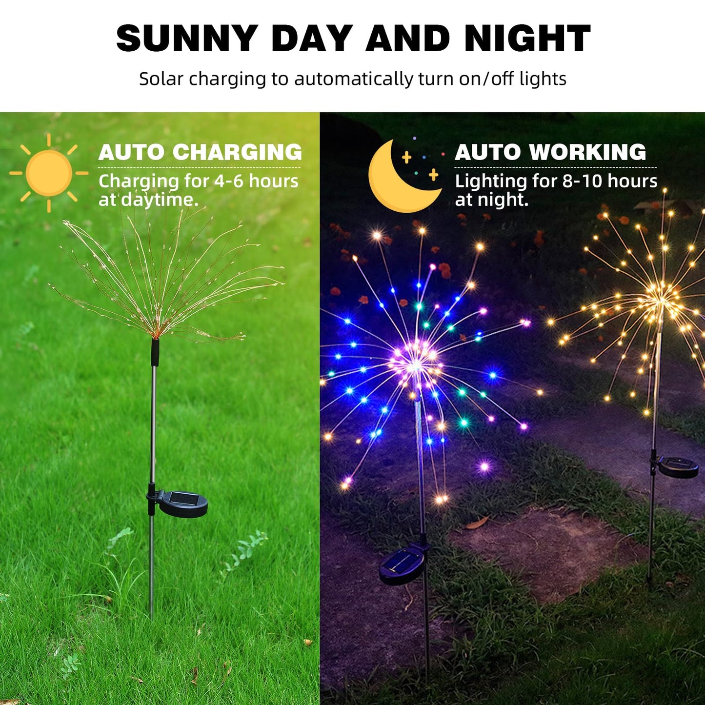 YOTOZU 4 PCS Solar Firework Light, Outdoor Solar Garden Decorative Lights 120 LED Powered 40 Copper Wires String DIY Landscape Light for Walkway Pathway Backyard Decoration Parties Perfect Gifts(Pink)