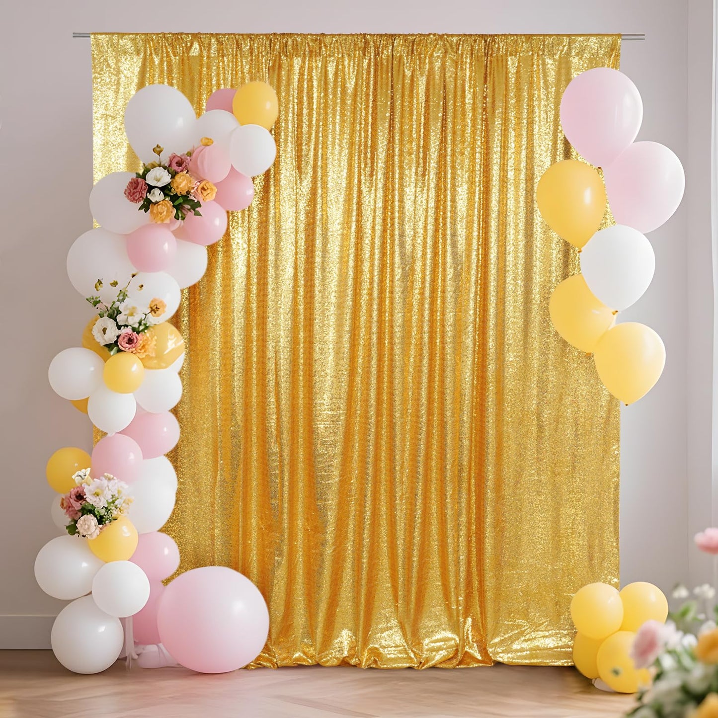 SquarePie Sequin Backdrop Curtain Not See Through Background for Wedding Party 6FT x 6FT Gold