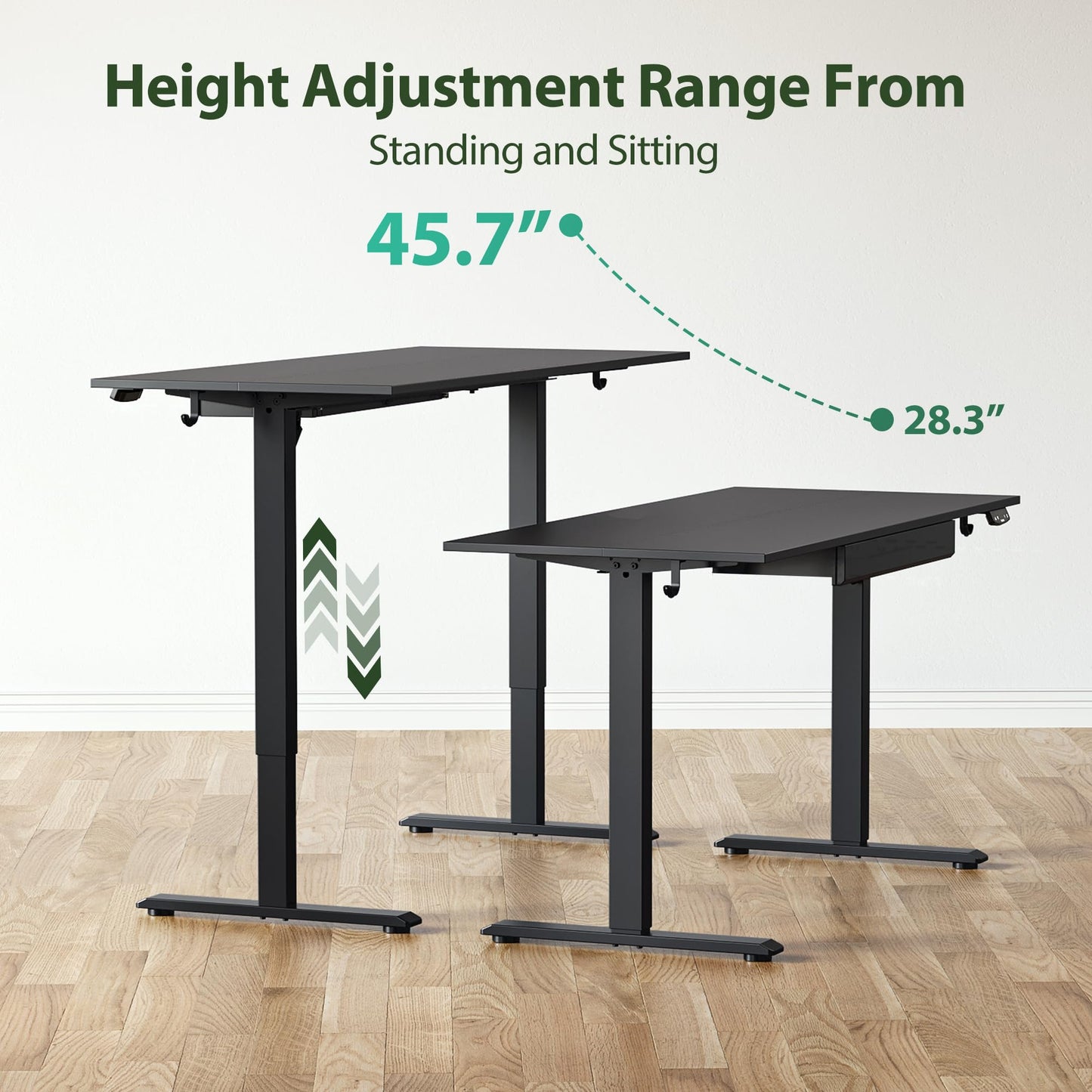 Agilestic Electric Standing Desk with Drawers, 47.8 x 24 Inches Height Adjustable Desk, Stand up Computer Table with Memory Preset, for Work Office Home, Black