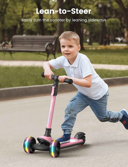 besrey Kick Scooter for Kids Ages 3-10, 3-Wheel Folding Scooter with Adjustable Height, LED Light Wheels, Extra Wide Deck for Outdoor Activities