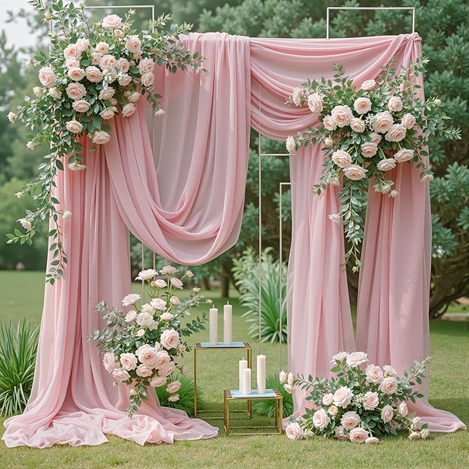 Wedding Arch Draping Fabric, 1 Panel 18FT Dusty Rose Sheer Backdrop Curtain Chiffon Fabric Drapery Voile Scarf Draping Panels for Wedding Archway Ceremony Curtain Valance Party Decoration