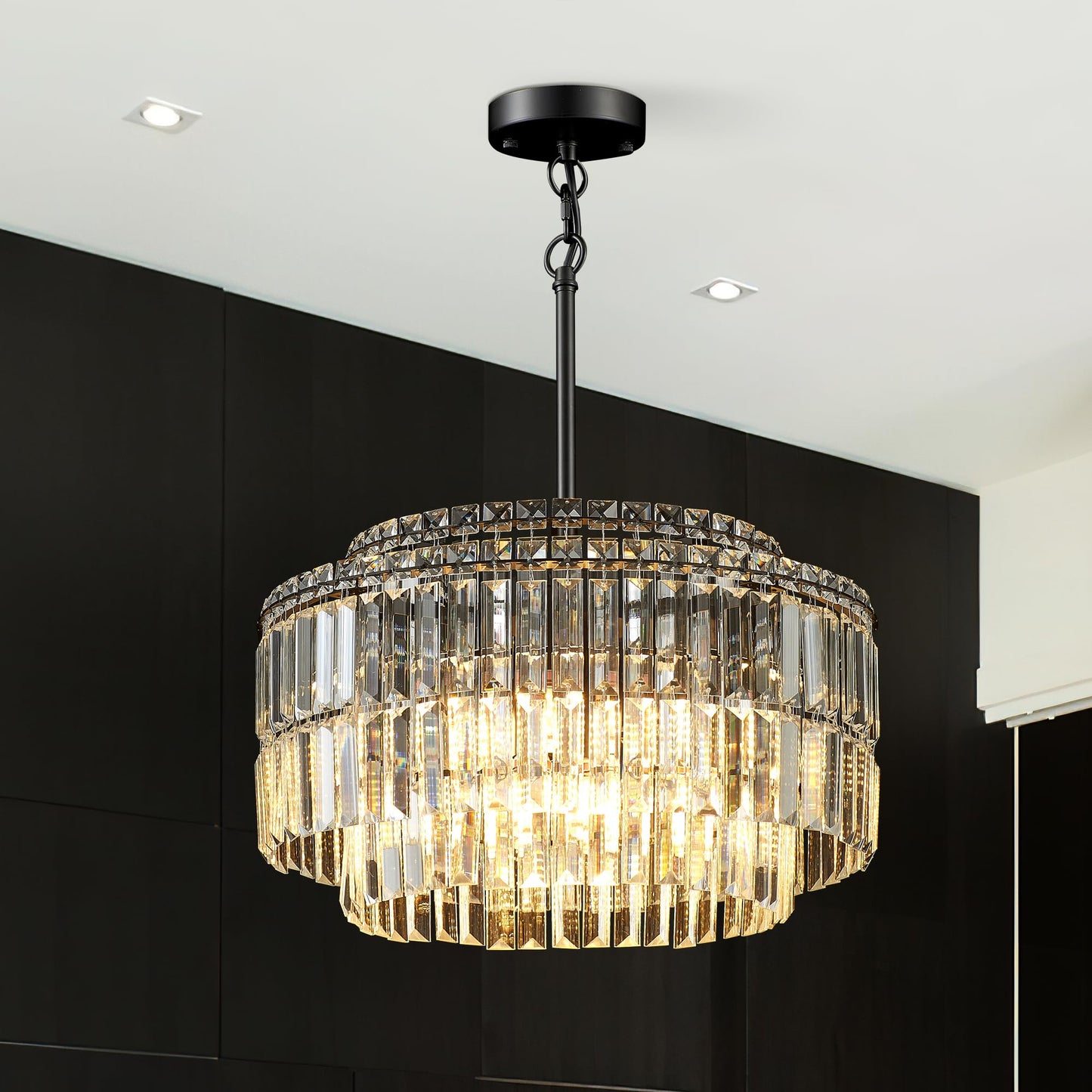 lighceac Modern 17.6“ Black Crystal Chandelier Ceiling Light Fixtures for Dining Room Luxury Glam 8-Light Crystal Chandeliers Lighting for Bedroom Entryway Hallway Living Room Kitchen Island Foyer
