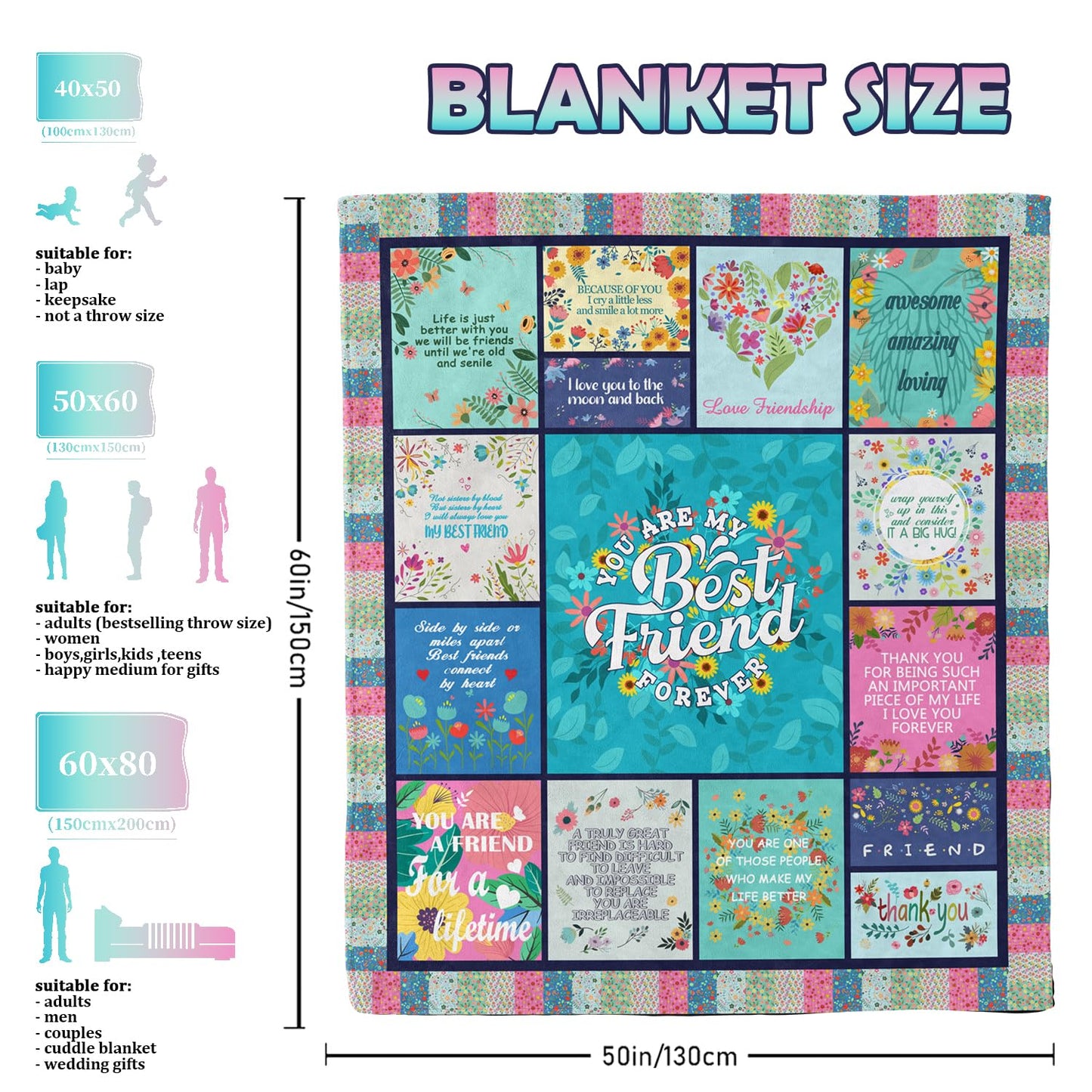Best Friend Blanket - Birthday & Mother's Day Gift for Bestie, Friendship Throw Blanket 60"X50"