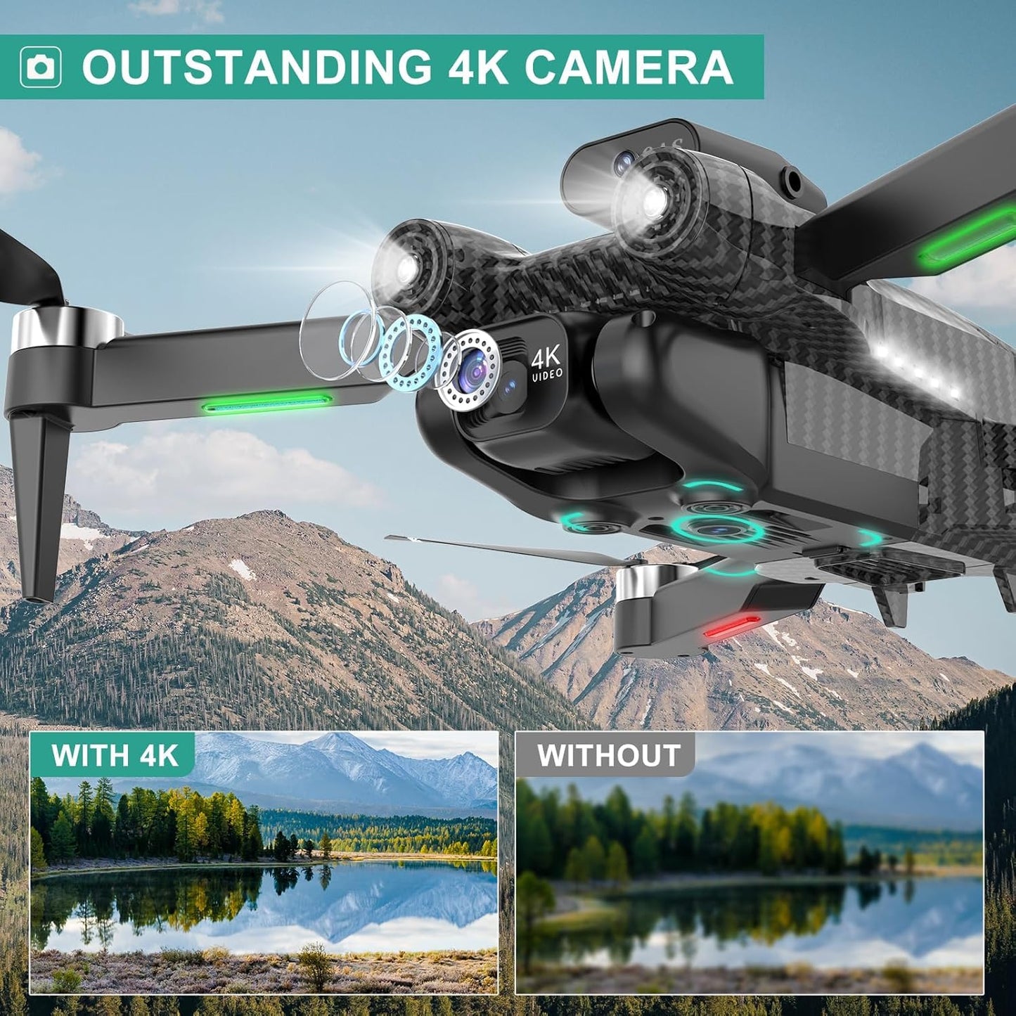4K Camera Drone for Kids 8-12 & Adults - Beginner-Friendly Mini Drone with Emergency Stop, 360° Flips, Carrying Case & 2 Batteries, Headless Mode,RC Quadcopter Toys for Boys Girls Age 6-14-Charcoal black