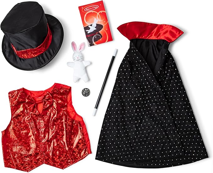 Melissa & Doug Magician Costume Role Play Set - Includes Hat, Cape, Wand, Magic Tricks