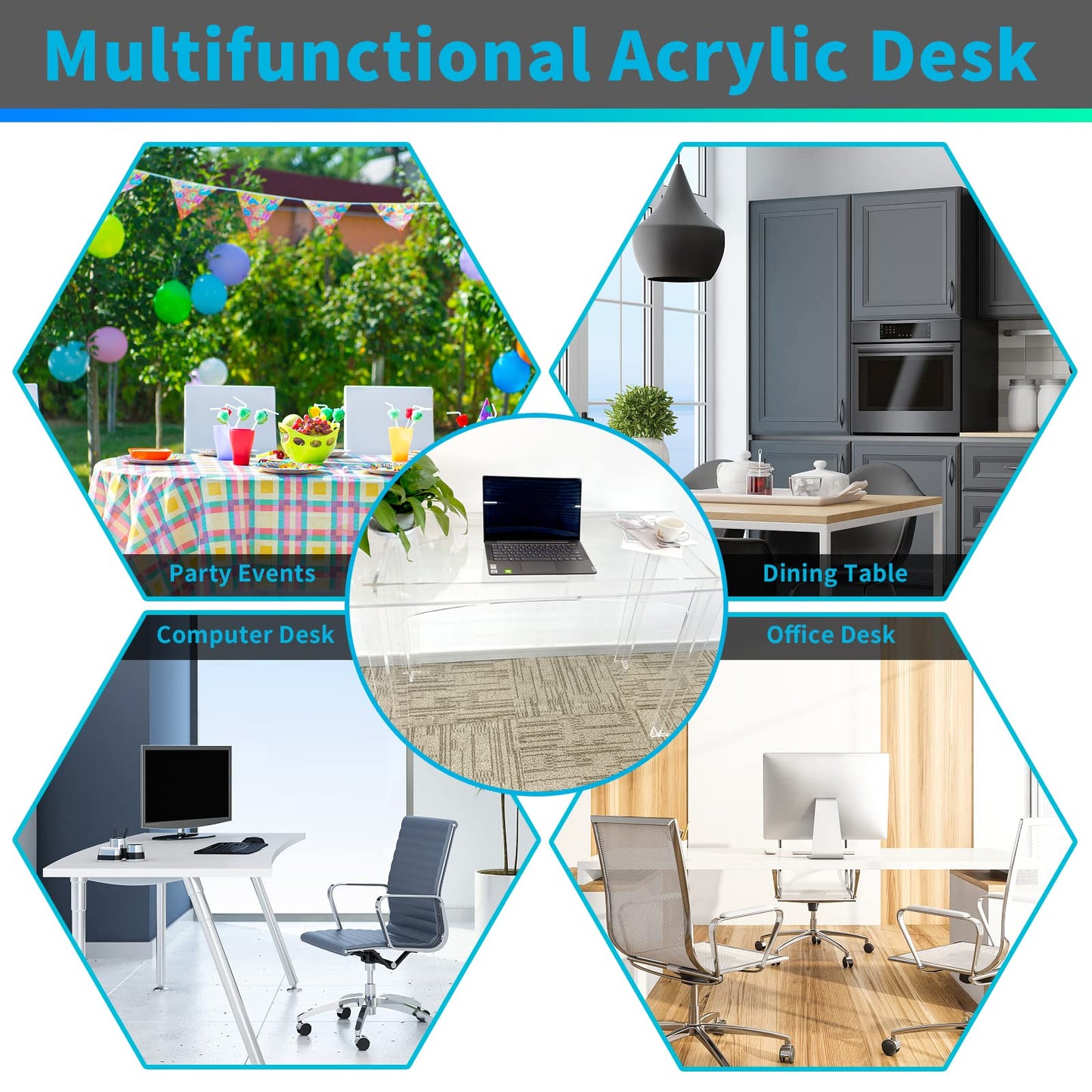 Nalwort Acrylic Desk 47" L x24 W x 29" H, Modern Simple Study Writing Desk, Rectangular Shaped Laptop Computer Desk, Home Office Desks, Clear Desk for Party Event, Bedroom