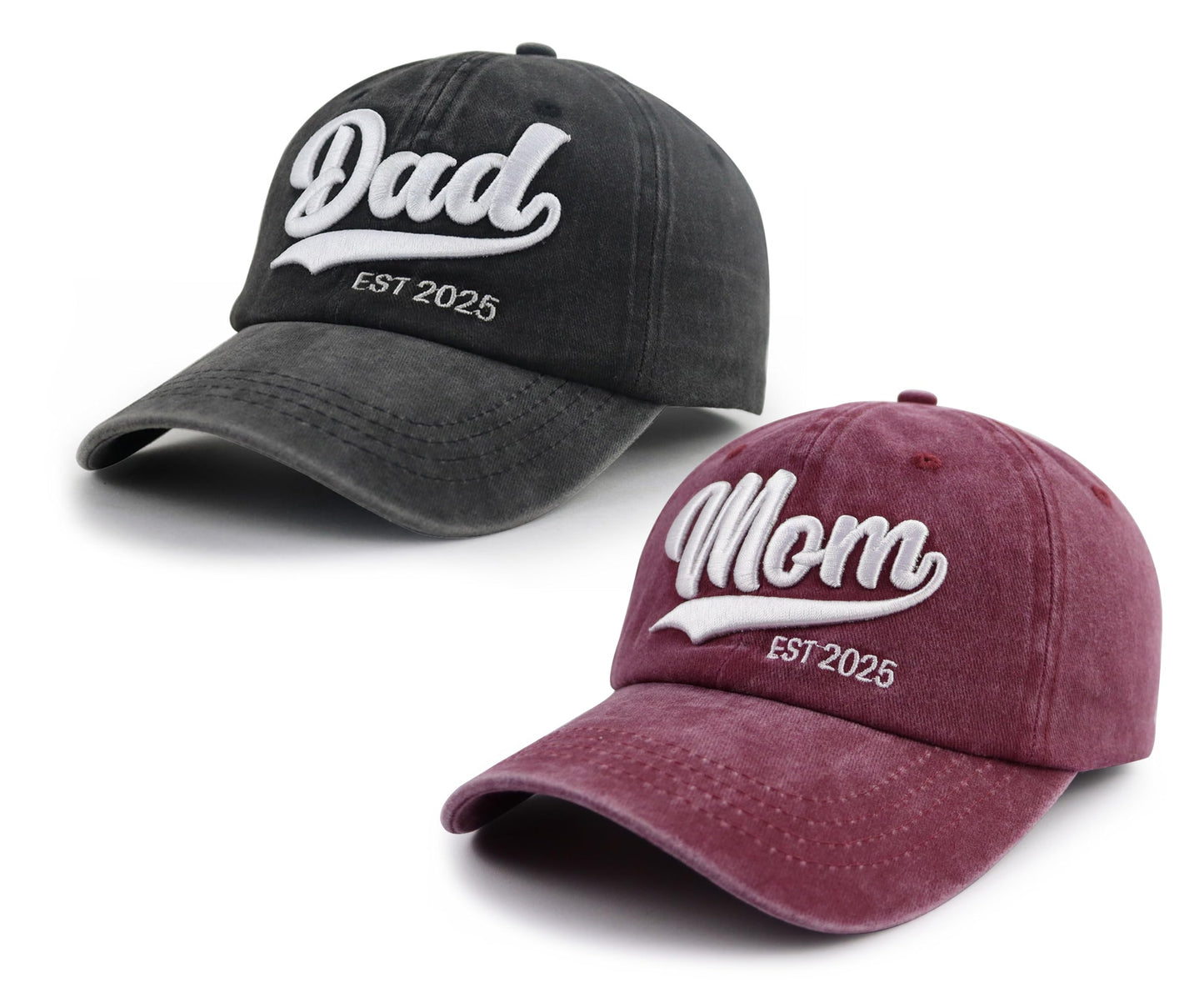 New Parents Gifts for Couples, Mom and Dad EST 2025 Hat, 3D Embroidered New Mother and Father Baseball Cap, Mother's Father's Day Birthday Gift
