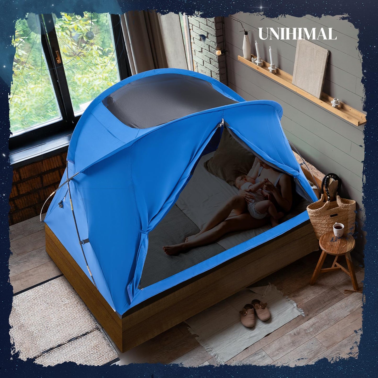 UNIHIMAL Bed Tent Canopy Twin, Blackout Portable Sleep Tent Easy Setup, Breathable Mesh, Privacy Curtains for Adults, Ideal for Indoor