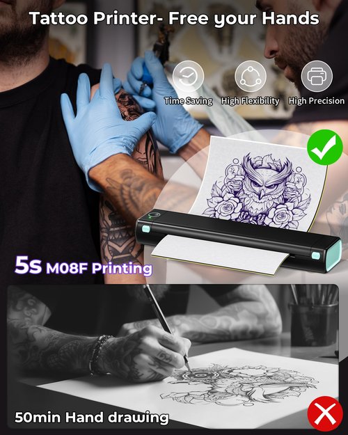 Itari M08F A4 Tattoo Printer, Thermal, Monochrome, Wireless, for Tattoo Artist & Beginner