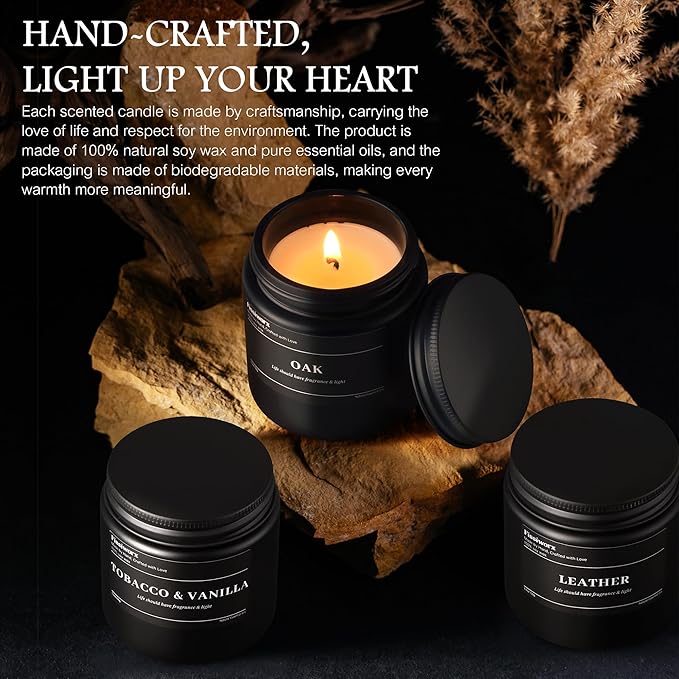9 Pack Scented Candles Set Gifts for Men, Aromatherapy Candle Set with Scents （Tobacco & Vanilla/Apple Cinnamon/Amber）- Gift for Dad, Boyfriend, Birthday, Father’s Day, Anniversary