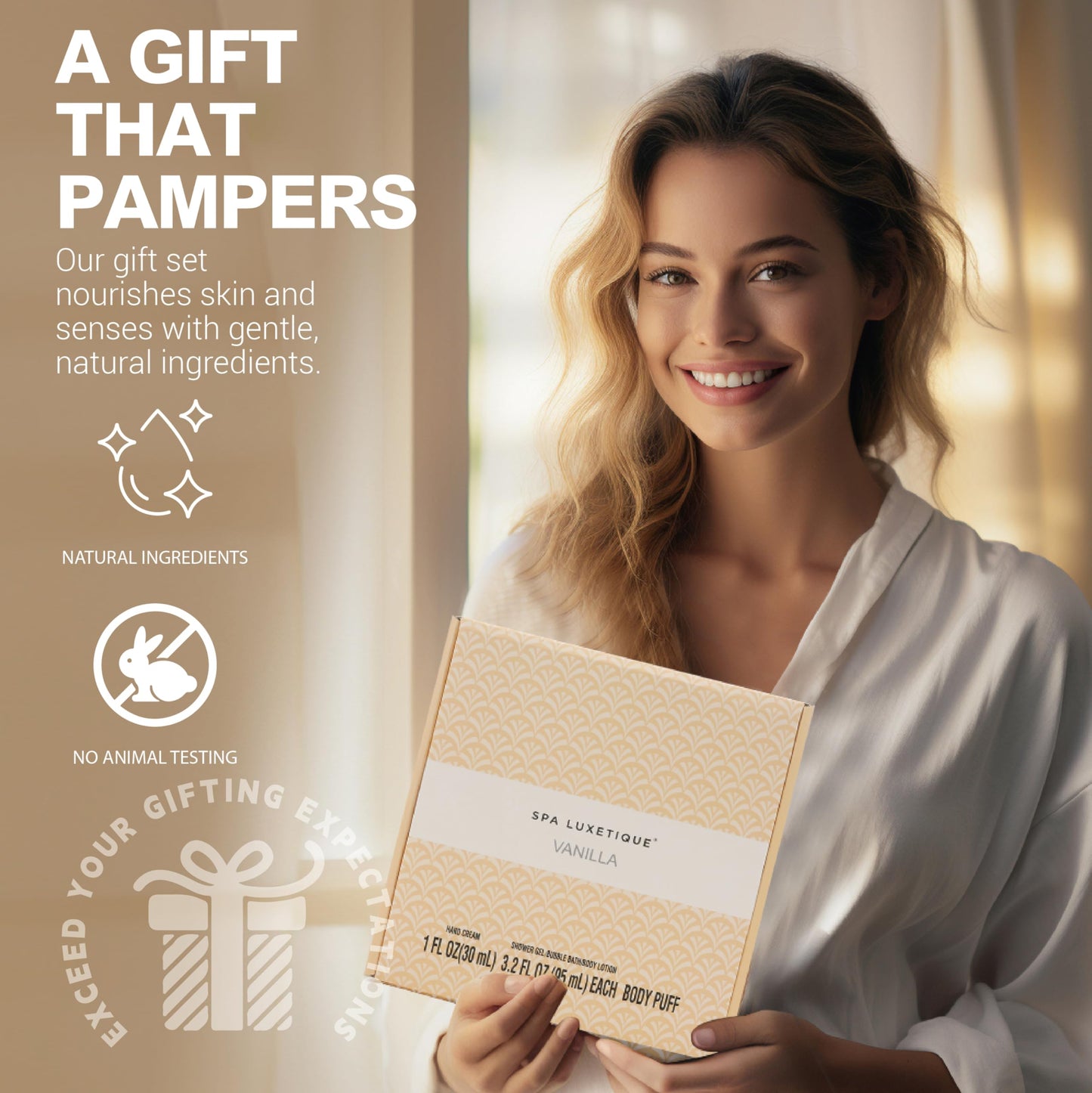 Spa Luxetique Spa Gifts for Women 6pc Vanilla Bath Sets Women Gift With Body Lotion, Shower Gel, Bubble Bath, Hand Cream, Bath and Body Gifts Set, Christmas Gifts