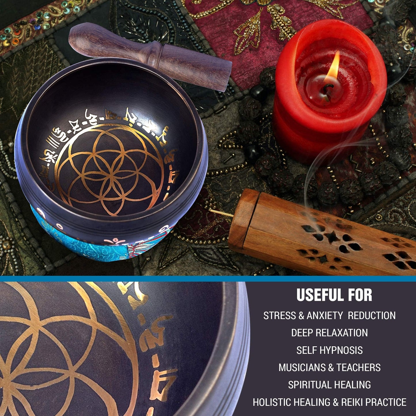 Tibetan Singing Bowl Set Brass - Master Healing Grade - Authentic Handcrafted Sound Bowl By Himalayan Bazaar