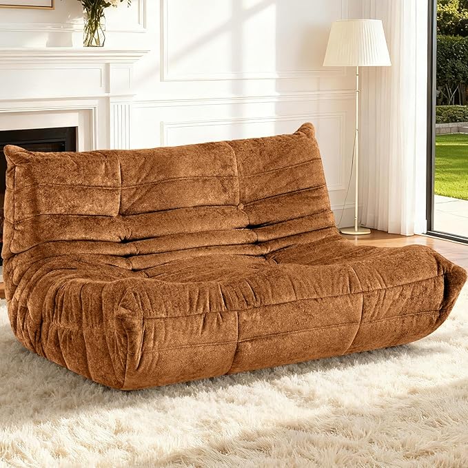 HABUTWAY Bean Bag Chair, Giant Bean Bag Chairs for Adults, Loveseat Fireside Chair, 2 Seater Lazy Bean Bag Sofa Memory Foam Couch for Living Room, Bedroom, Office (Brown)