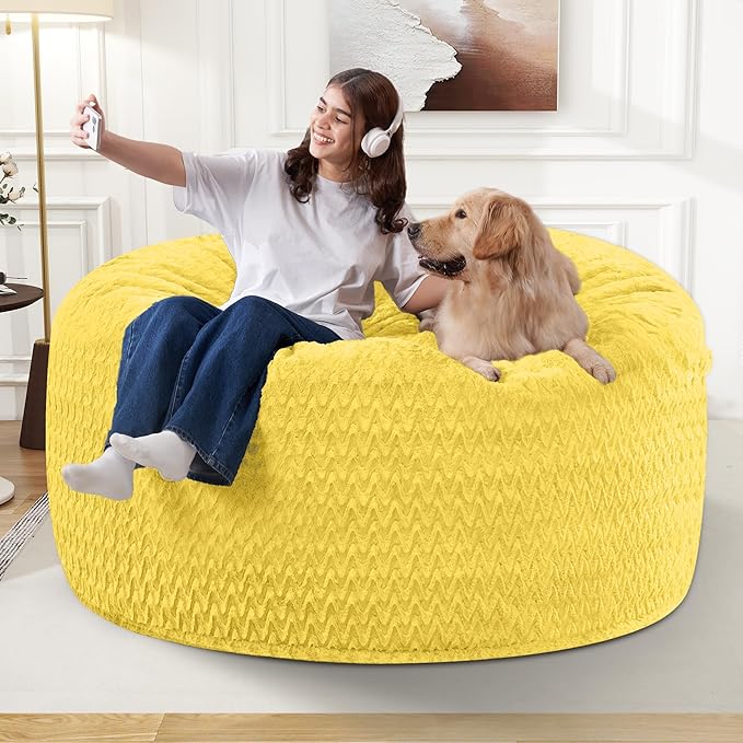 3FT Bean Bag Chair,Giant Bean Bag Chairs for Adults,Big Bean Bags with Memory Foam Filled, Large Beanbag Chairs with Chevron Plush Cover-Yellow