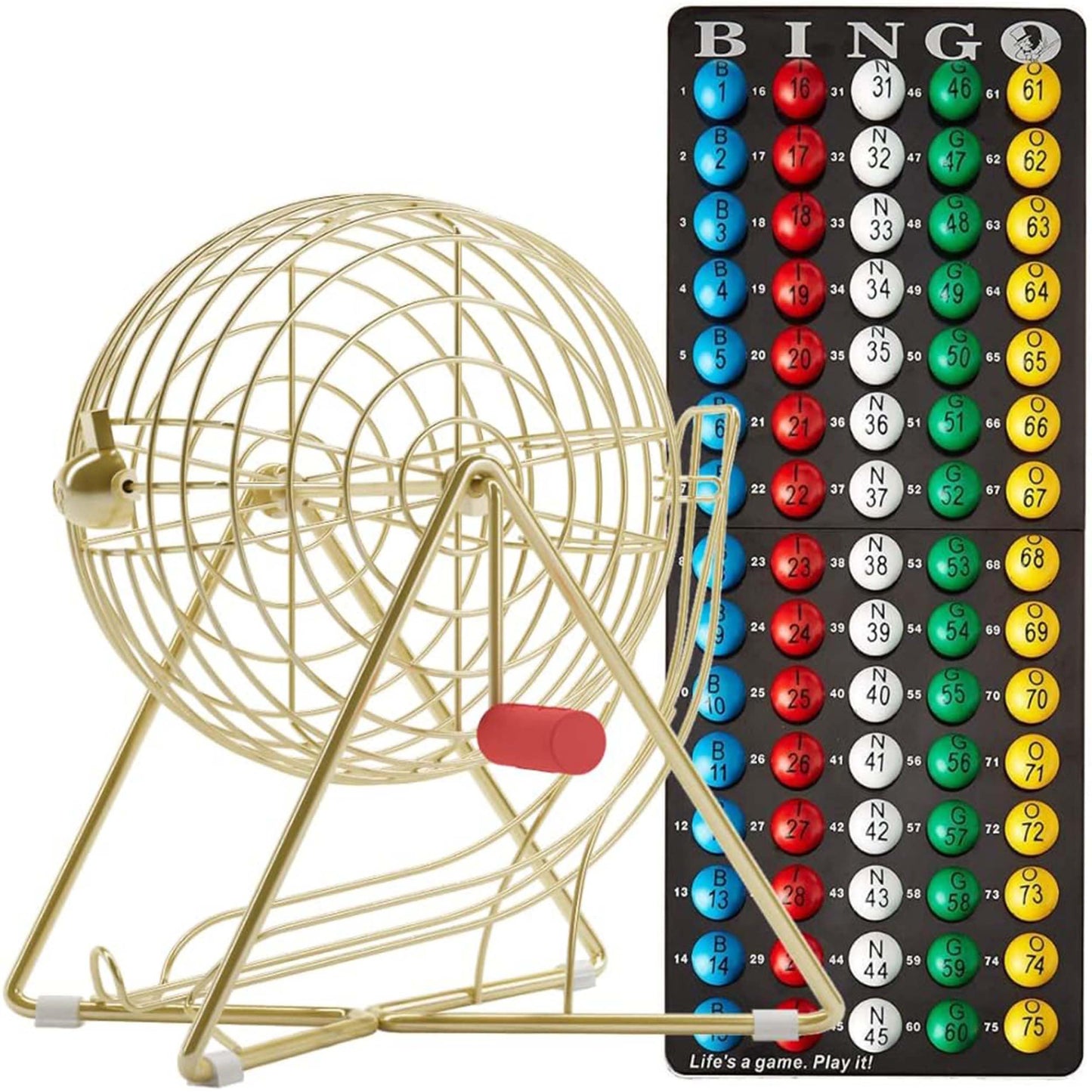 MR CHIPS 11" (Inch) Tall Professional Bingo Set with Steel Cage, Everlasting 7/8” Balls, Master Board for Balls - Luxury Gold Color