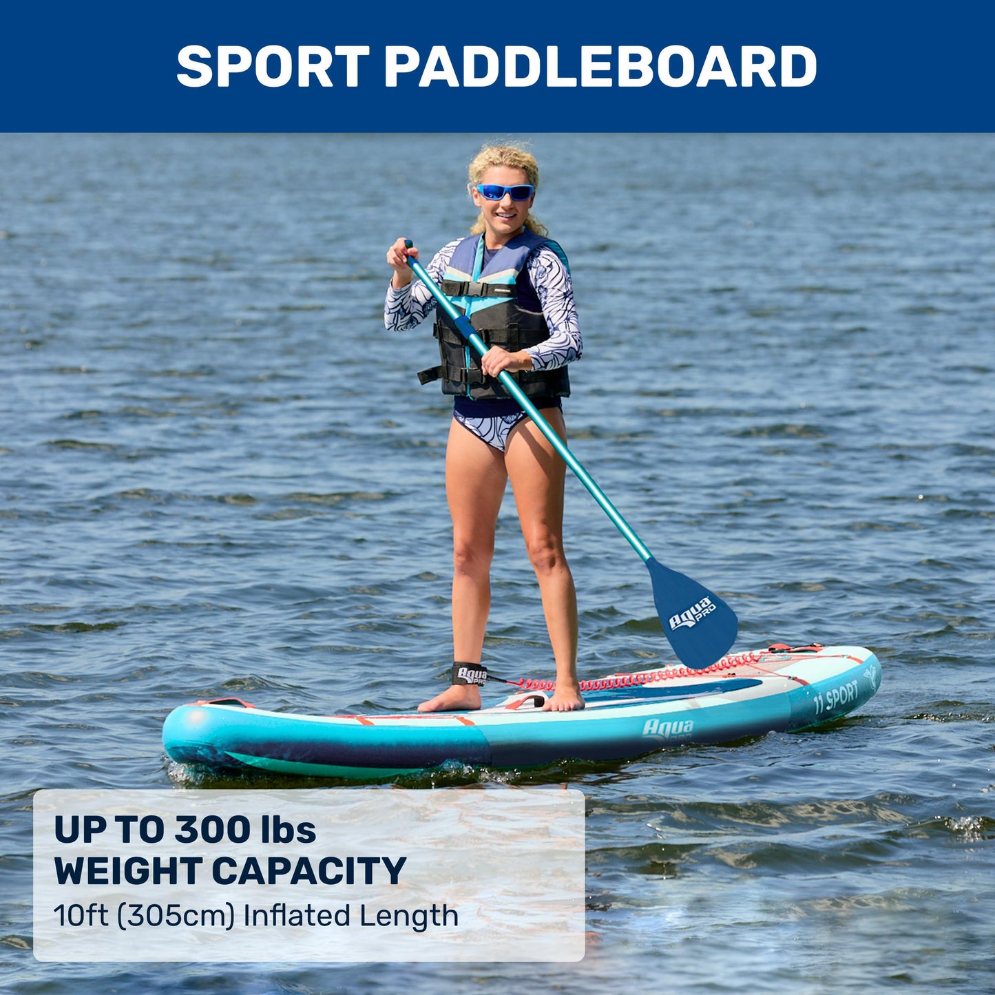 Aqua PRO Halcyon Sport 10' x 6" x 33" Inflatable Stand-Up Paddleboard iSUP, Standard Design with Non-Slip EVA Deck, Includes Paddle, Ankle Leash, Pump and Carry/Storage Bag
