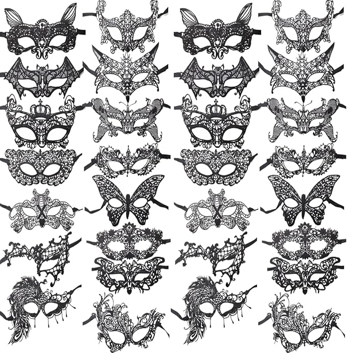 TIHOOD 30PCS Lace Mask Masquerade Venetian Eyemask Halloween Sexy Woman Lace Mask for Halloween Masquerade Carnival Party ...