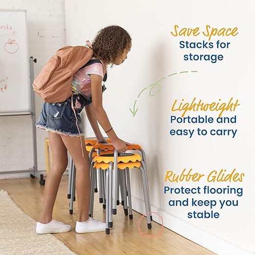 ECR4Kids Daisy Stackable Stool Set, Flexible Seating, Yellow, 8-Piece