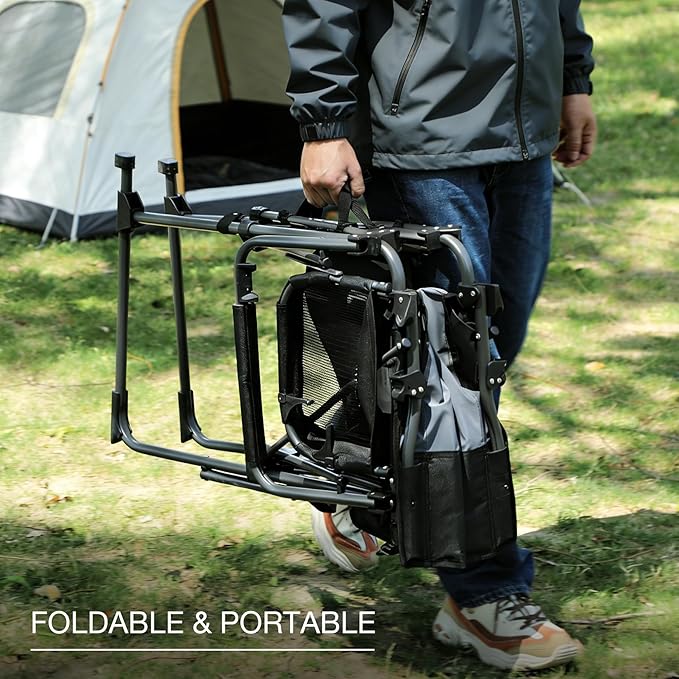 Stonehomy Portable 29" Seat Height Tall Folding Camping Chair High Foldable Directors Chair Bar Height Stool with Side Table and Storage Bag for Makeup Artist, Lawn,Craft Show,Supports 350LBS Black