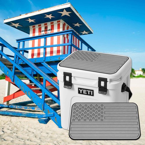 USATuff SeaDek EVA Mat Cooler Pad fits YETI 24 Roadie | Peel & Stick Application | Non Slip Comfort Accessories - US Flag (StormGray-Black)