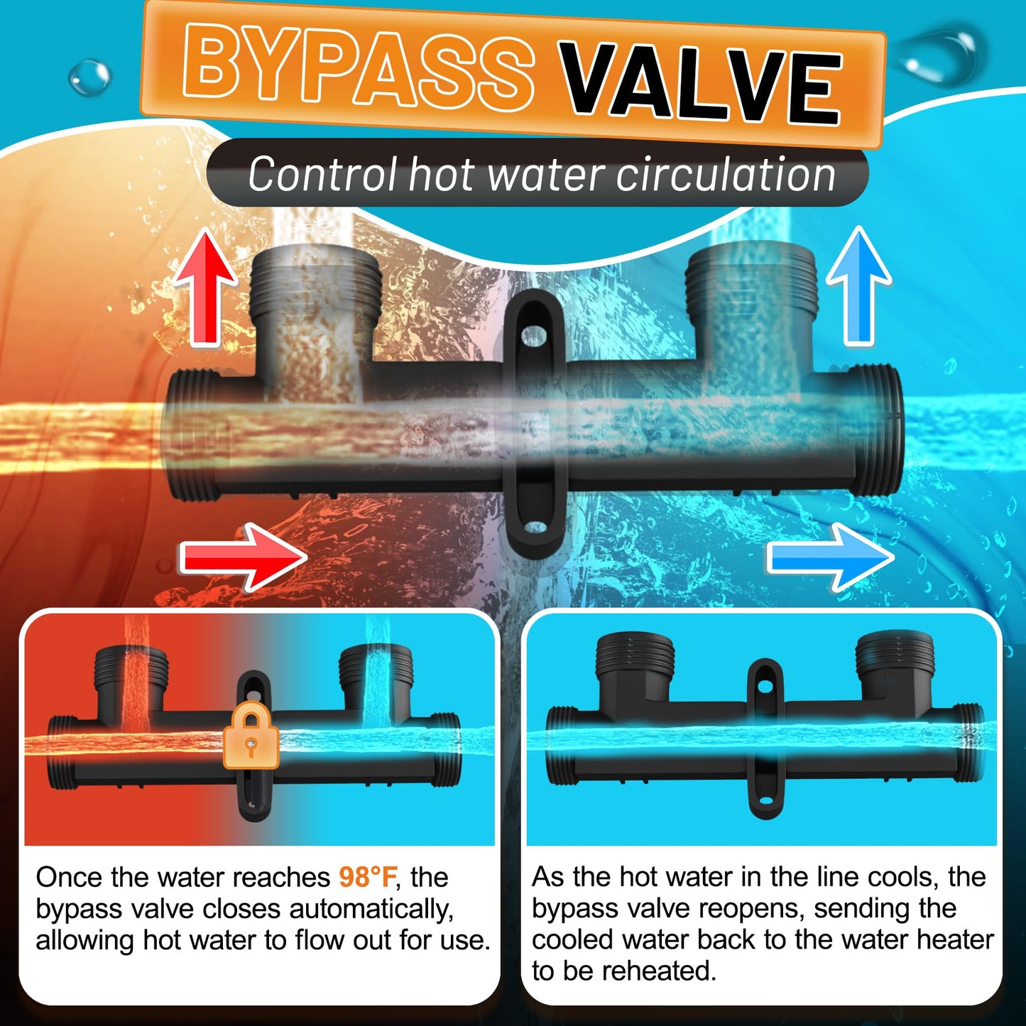 595926 Sensor Valve Fit for 500800&500805 and grundfos up Comfort Series Instant Hot Water Recirculating Pump System 367010 Thermal Bypass Bridge Valve Five Year Warranty