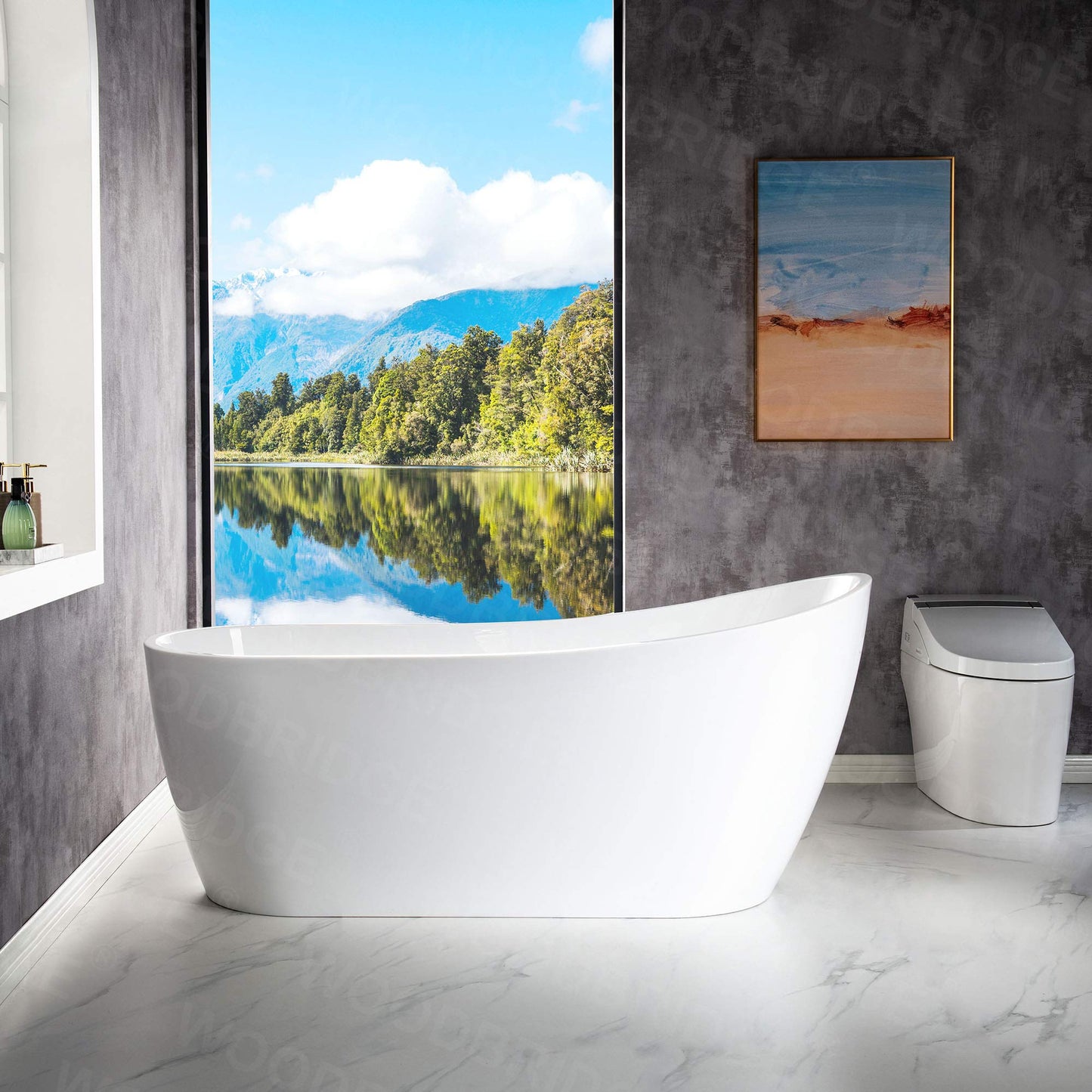 WOODBRIDGE 67"Freestanding White Acylic Soaking Bathtub with Matte Black Drain and Overflow,BTA1508 -MB-Drain &O