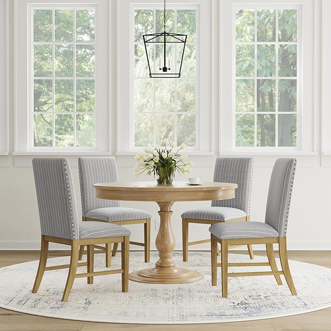 HomePop Upholstered Wood Apron Dining Chair - Light Gray Stripe (Set of 2)