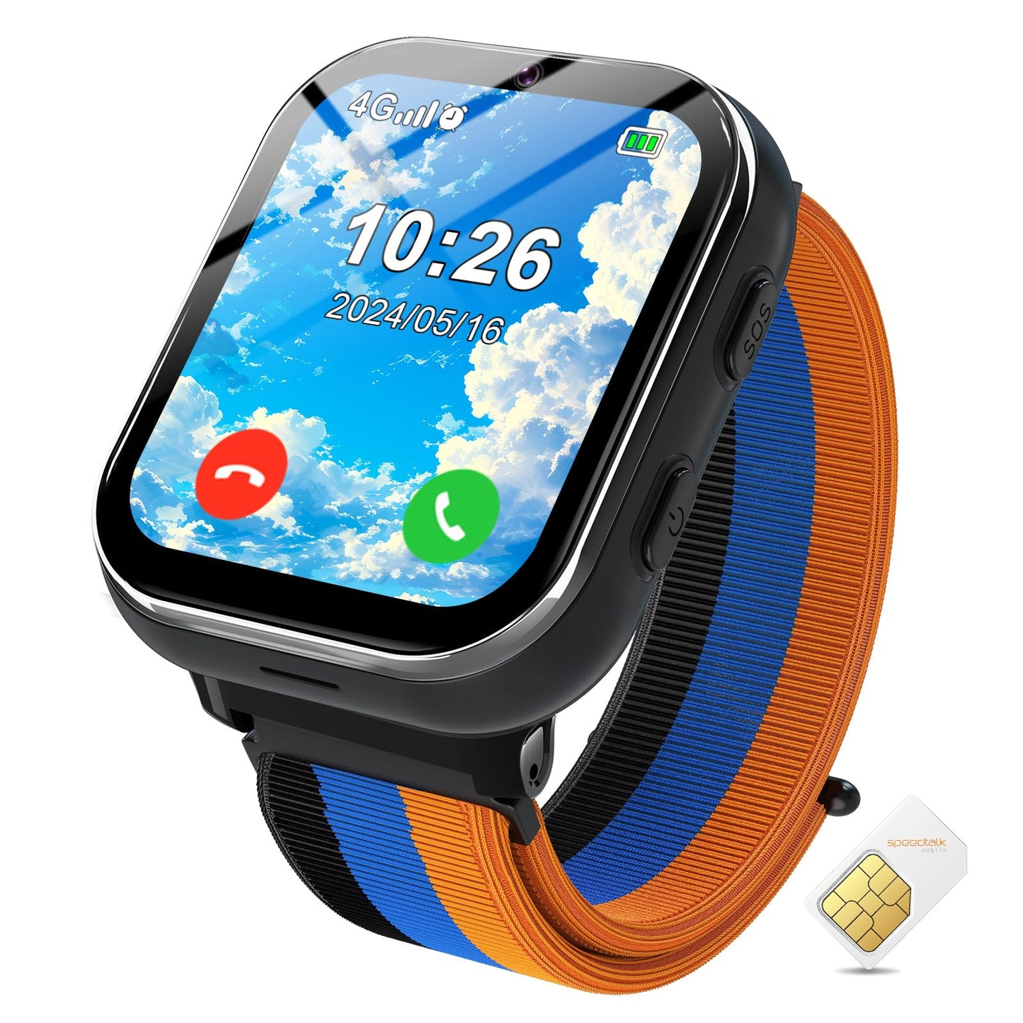 PTHTECHUS Smart Watch for Kids, 4G Smartwatch with Phone Call, SOS, Camera, Music Player, Learn Card, and Puzzle Games, Suitable for Boys and Girls Ages 4-12 Years Old Purple (Black)