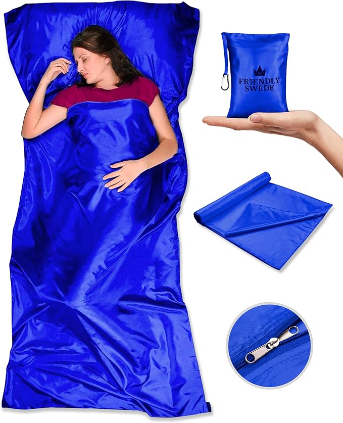 The Friendly Swede Sleeping Bag Liner — Ultralight Polyester or Cold Weather Microfiber Adult Sleep Sack- Camping Sheets -...
