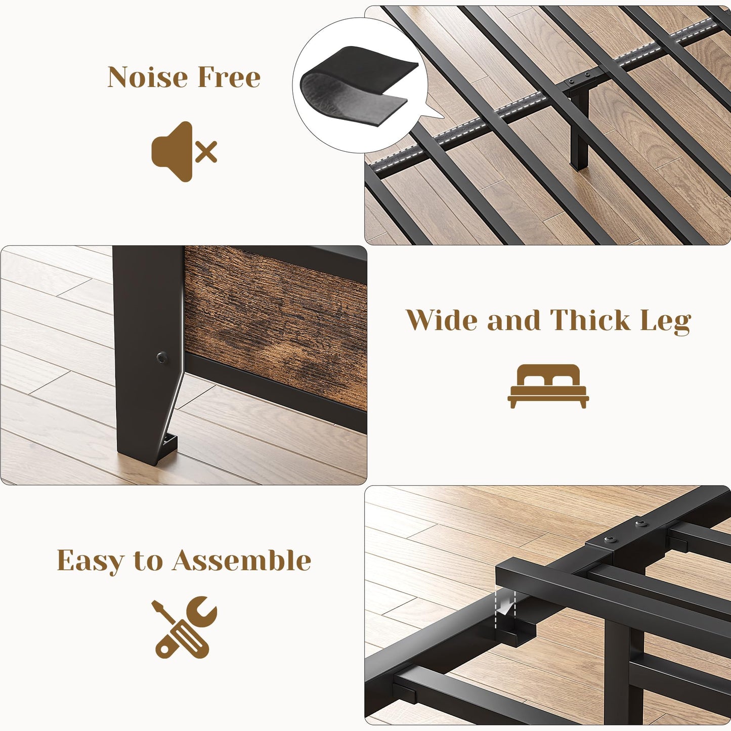 Homkdom Queen Bed Frame with Headboard, Bed Frame Queen Size with Charging Station, Metal Platform with Under Bed Storage, No Box Spring Needed, No Noise, Easy Assembly