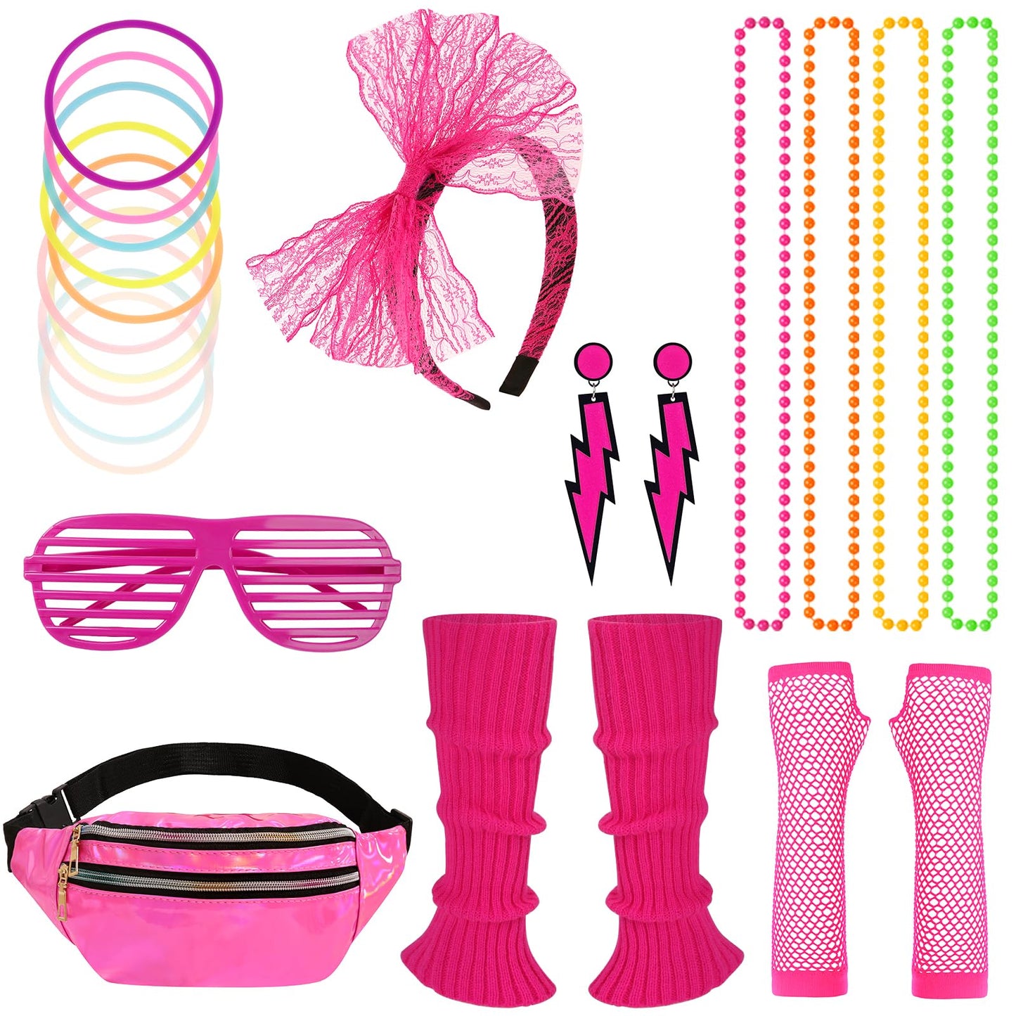 Gorkonpy 80s Outfit Woman Adult Halloween 80s Costumes for Woman with Accessories Leg Warmers Earrings Fanny Pack Headband (Small)