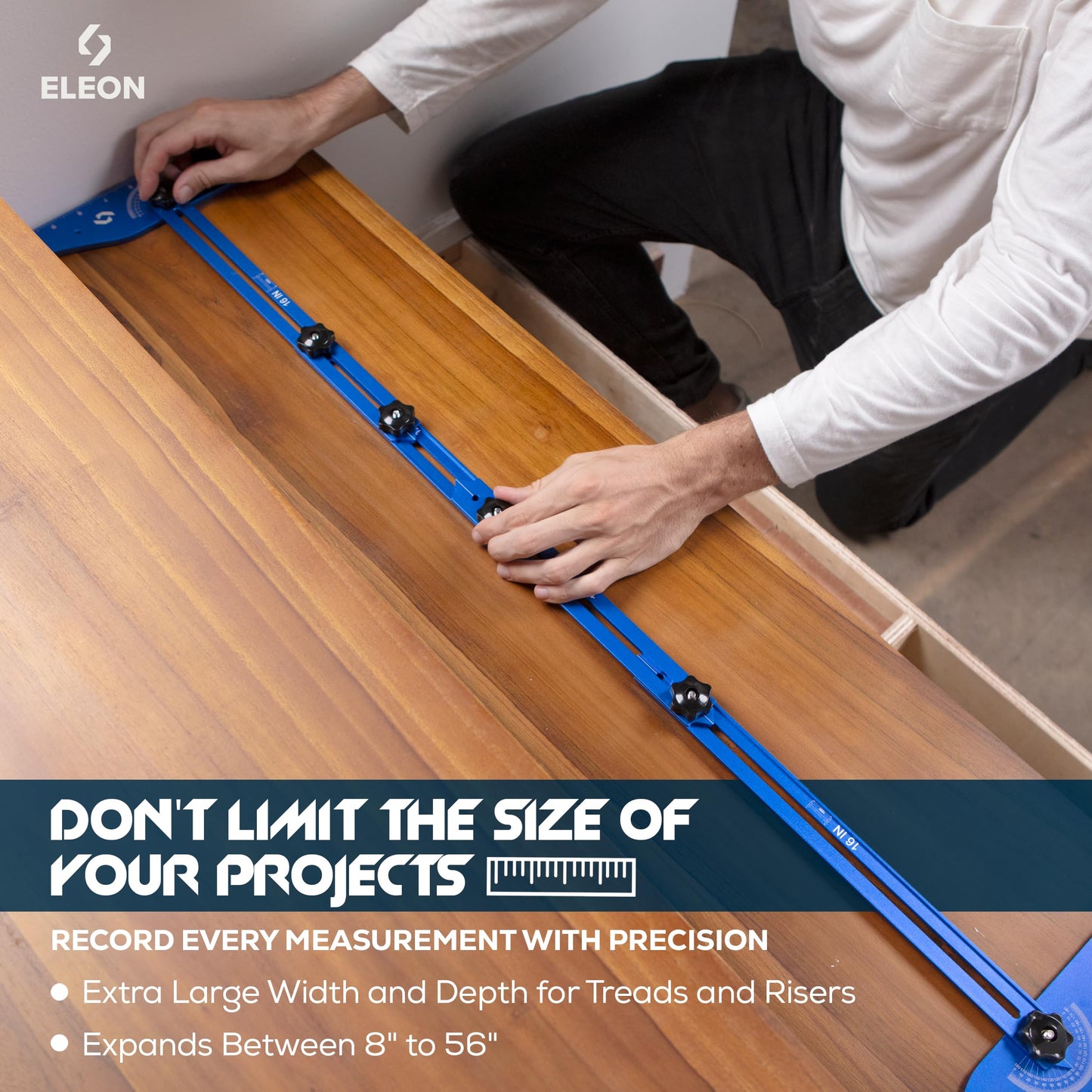 Eleon Stair Tread Template Tool - Aluminum Alloy Stair Tread Jig for Accurately Measuring Angle, Length, & Depth, Stair Gauge Measuring Tool, Compatible with Many Types of Layout Projects