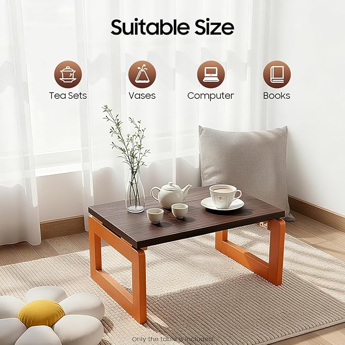 cutooio Foldable Coffee Table, Japanese Coffee Table, Portable Low Picnic Table, for bedrooms, beds, Study Rooms, Tea Rooms, 23.6''x 15.7''x 11.8''