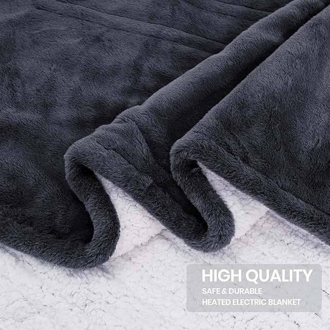 Premium Heated Throw Blanket 50"×60" - Ultra Cosy Soft Electric Blanket with 8 Heating Levels,Plush Fast Heating Faux Rabbit Fur Blanket for Bed & Couch - Auto Shut Off,Machine Washable(Grey)